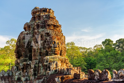 Picture of Enigmatic giant stone faces of Bayon temple in evening sun